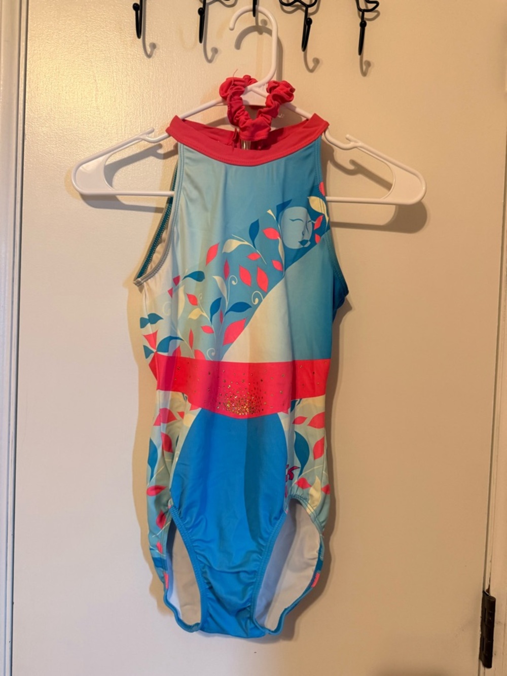 GK Kids Blue Pink Athletic Leotard with Leaf Print